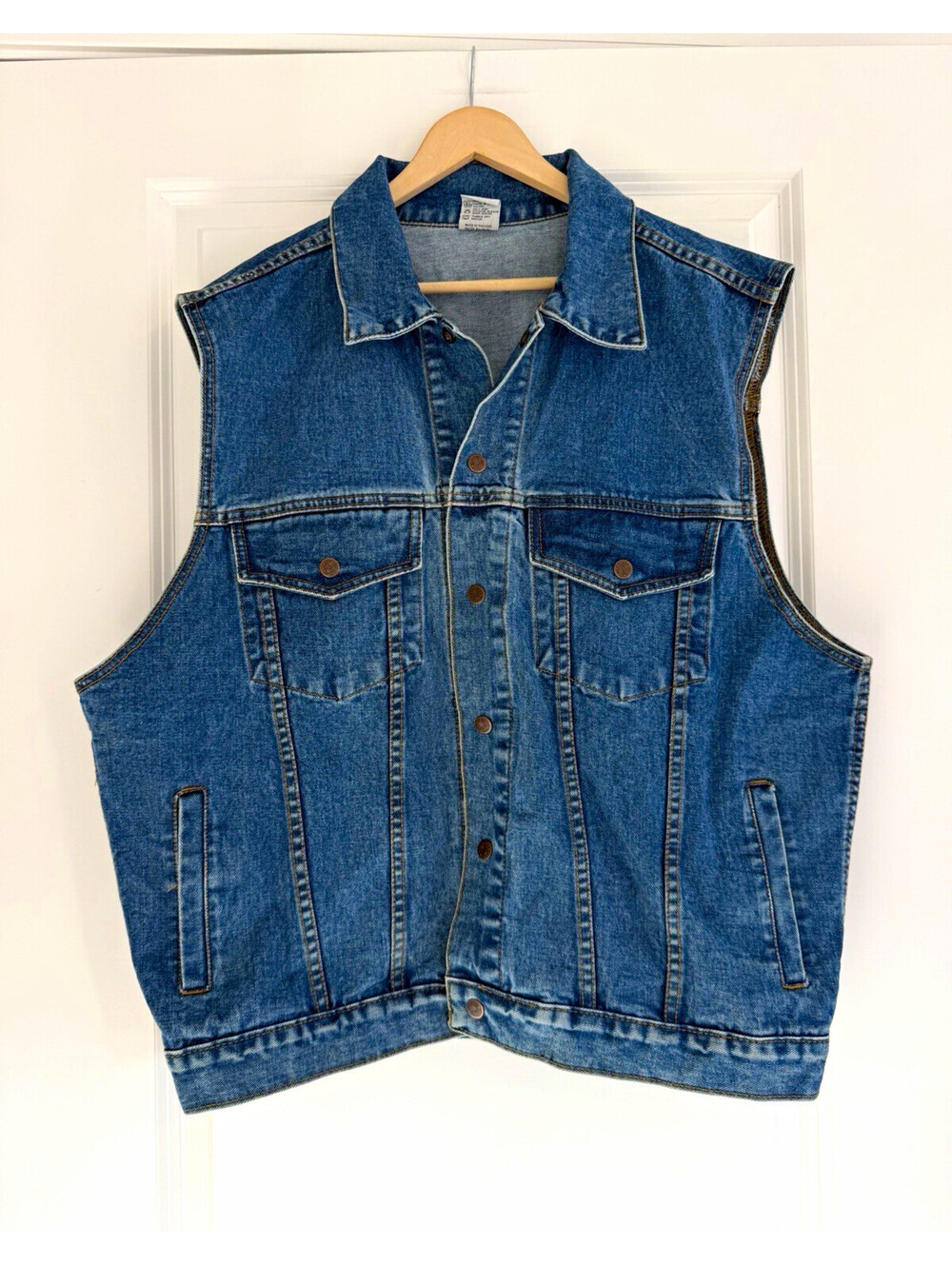 Vtg The Leather Shop Denim Men’s Trucker Vest Sz L 90s Grunge Western Americana